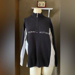Vtg  Tommy Hilfiger Women Knitted Sweater Harrison quarter Zip Rhinestones Logo